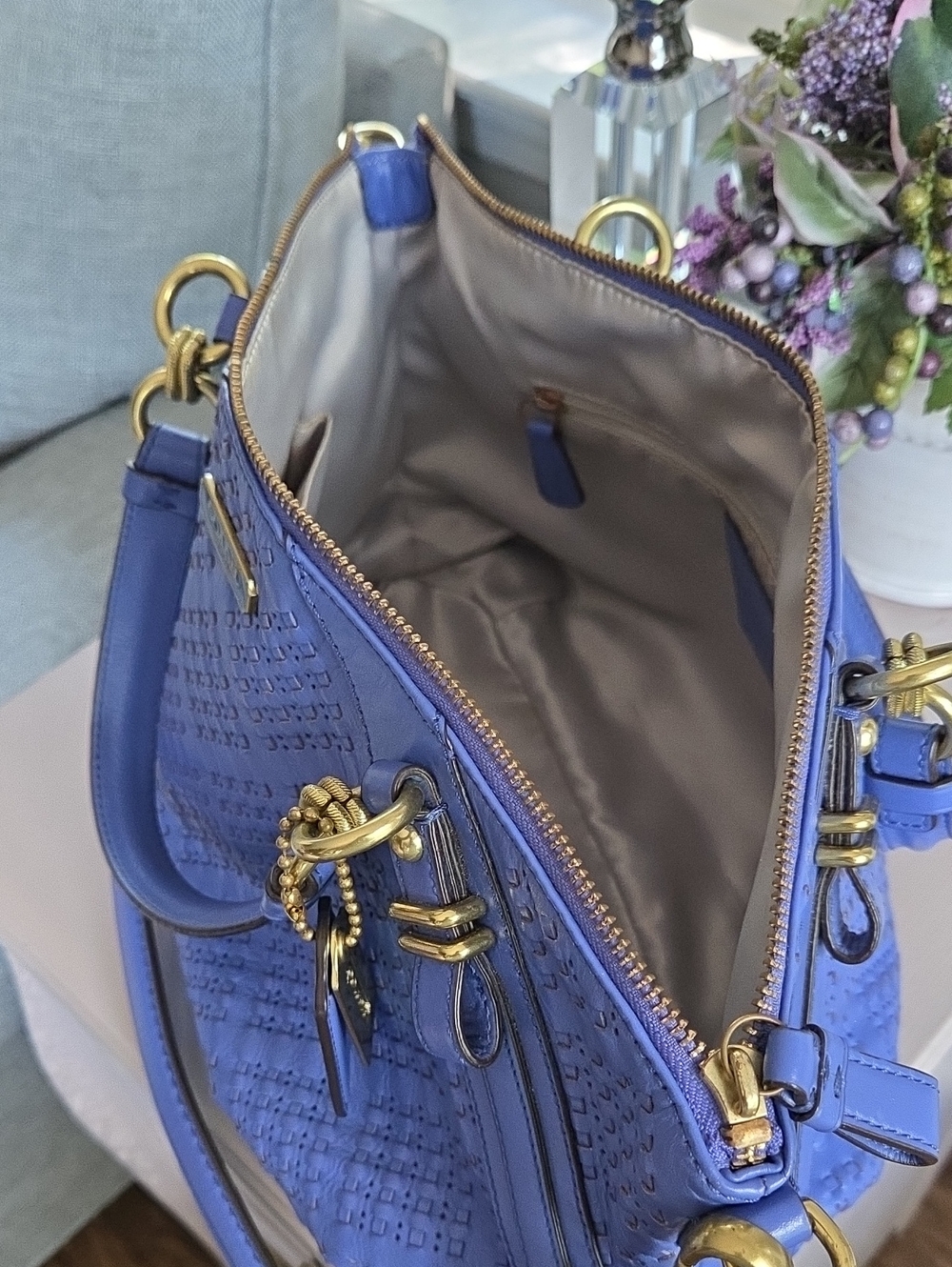 COACH Carolina Blue 2012 Madison Sophia Woven Leather Shoulder Bag - Picture 12 of 16